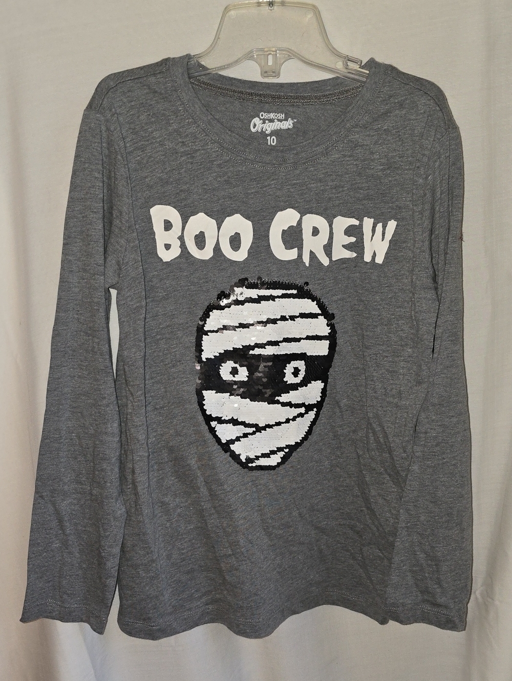OshKosh B'gosh Gray Long-Sleeve 'Boo Crew' Sequin Mummy Halloween Tee